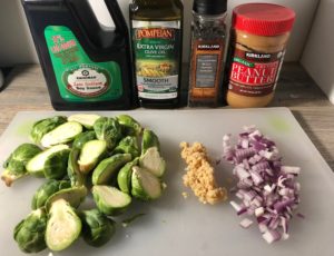 black pepper garlic peanut butter brussels sprouts