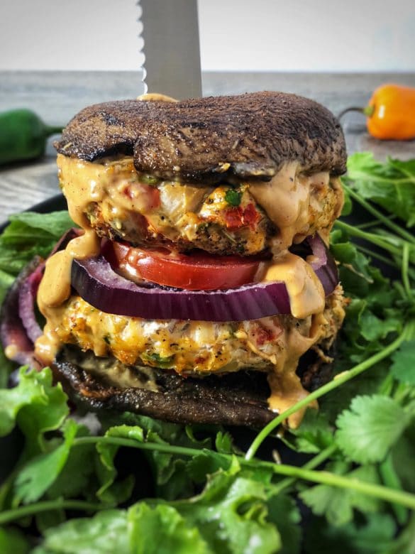 habanero cilantro turkey burgers with portabella mushroom cap buns