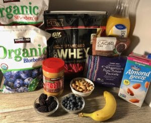 blueberry acai cacao protein smoothie bowl ingredients