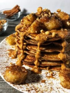 peanut butter bananas foster protein pancakes