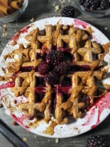 blackberry amaretto protein waffles