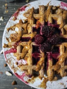 blackberry amaretto protein waffles