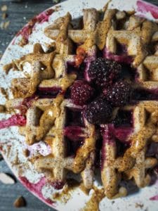 blackberry amaretto protein waffles