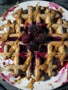 blackberry amaretto protein waffles