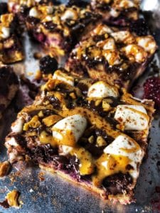 dark chocolate blackberry s'mores protein bars