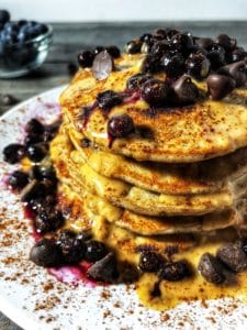 dark chocolate chip blueberry protein pancakes