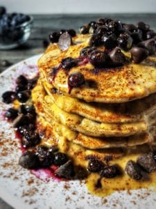 dark chocolate chip blueberry protein pancakes