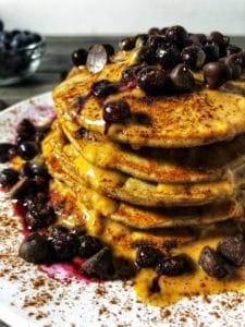 dark chocolate chip blueberry protein pancakes