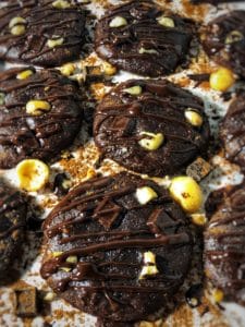 triple dark chocolate macadamia nut protein cookies