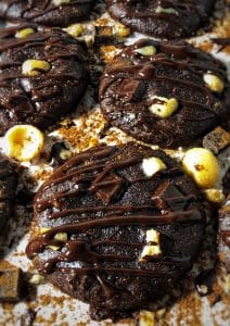 triple dark chocolate macadamia nut protein cookies