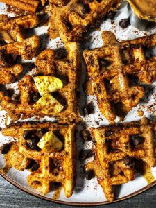 apple cinnamon dark chocolate chip protein waffles