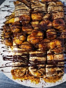 dark chocolate bananas foster protein crepes