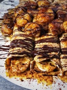 dark chocolate bananas foster protein crepes