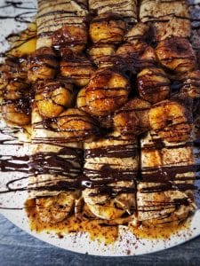 dark chocolate bananas foster protein crepes