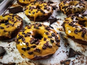 peanut butter dark chocolate cacao protein donuts