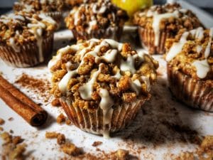 cinnamon apple crumb protein muffins