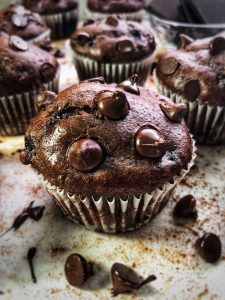 double dark chocolate chip protein muffins