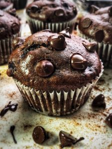 double dark chocolate chip protein muffins