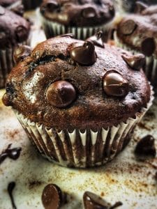 double dark chocolate chip protein muffins