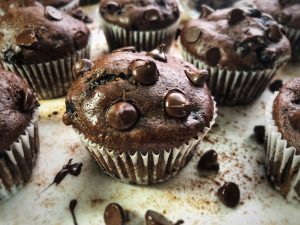 double dark chocolate chip protein muffins