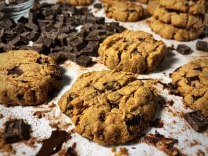 peanut butter dark chocolate chunk protein cookies