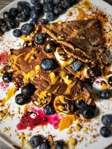 double dark chocolate blueberry protein crepes