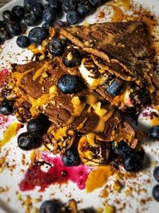 double dark chocolate blueberry protein crepes