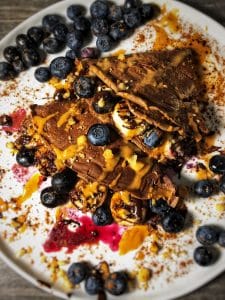 double dark chocolate blueberry protein crepes