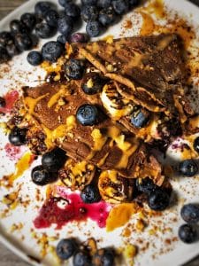 double dark chocolate blueberry protein crepes