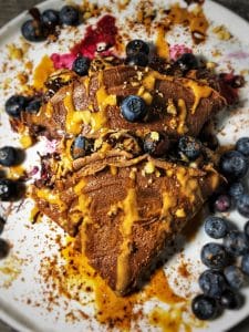 double chocolate blueberry protein crepes