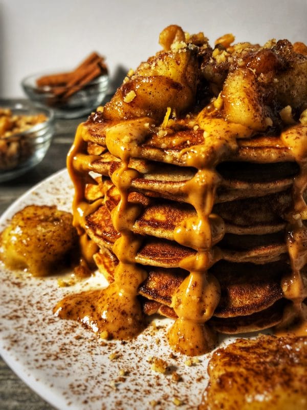 peanut butter bananas foster protein pancakes