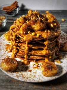 peanut butter bananas foster protein pancakes