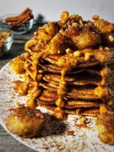 peanut butter bananas foster protein pancakes