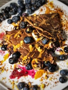 double dark chocolate blueberry protein crepes