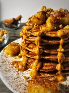 peanut butter bananas foster protein pancakes